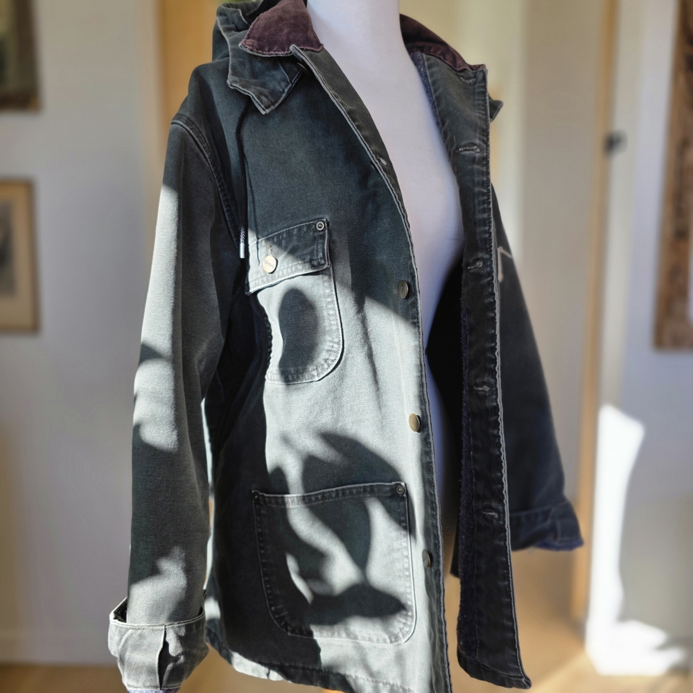 Carhartt Vintage Y2k Blanket Lined Chore Coat CO2 Moss Green Hood Detroit USA - Picture 3 of 11